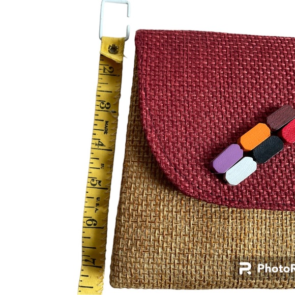 NWOT African Handmade Woven Womens Abstract Clutch Purse Maroon Tan Snap Closure - Picture 7 of 14